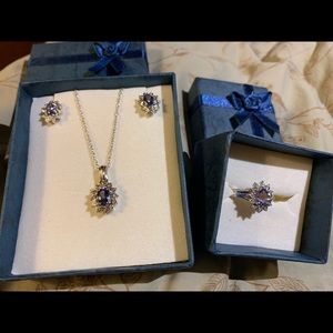 Tanzanite necklace, earrings and ring set 925 SS